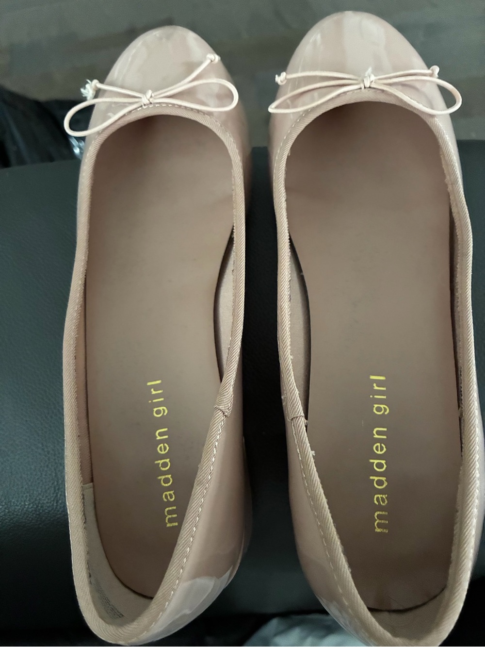 Madden Girl Nude Patent Toe Ballet Flats with Bow